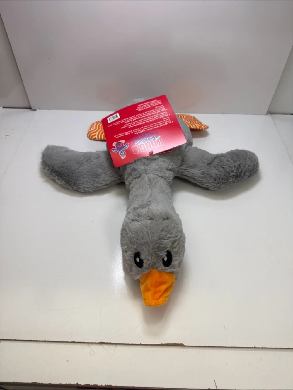 Plush Grey & Orange Duck Bird Toy - Soft Chewable Companion